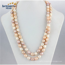 11-12mm Mixed Color Grade a 48" Rice Pearl Necklace Cultured Freshwater Pearl Necklace